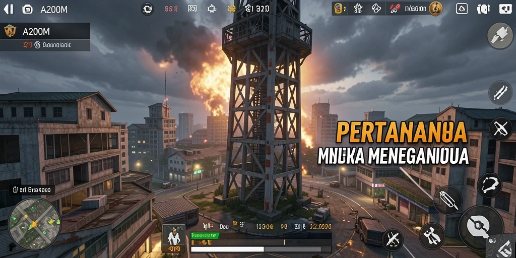 Screenshot gameplay A200M menampilkan aksi menara dalam pertempuran.
