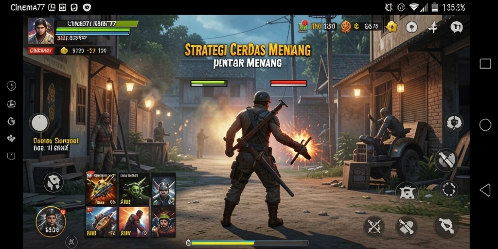 Tangkapan layar utama <strong>CINEMA77</strong> menunjukkan pertarungan strategis yang mendebarkan.
