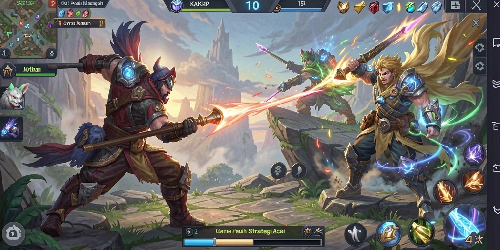 Screenshot gameplay KAKRP menunjukkan aksi seru dalam mode MOBA.