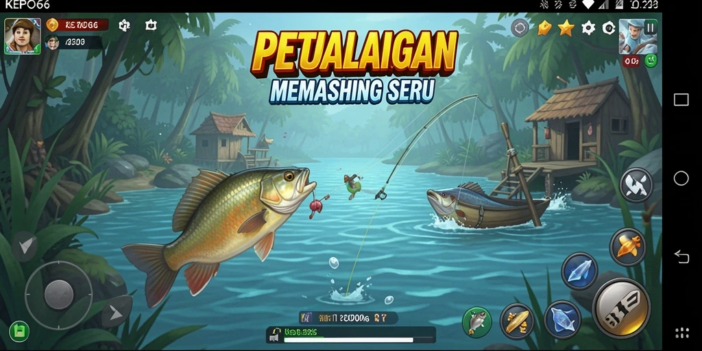 Tampilan gameplay yang menarik dalam KEPO66 saat menangkap ikan.
