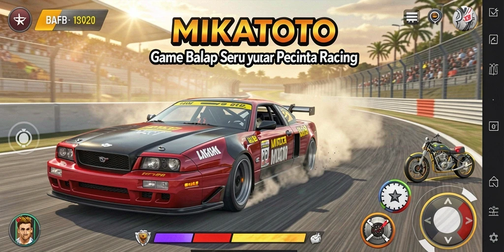 Screenshot gameplay MIKATOTO menampilkan momen balap yang intens dan mendebarkan.