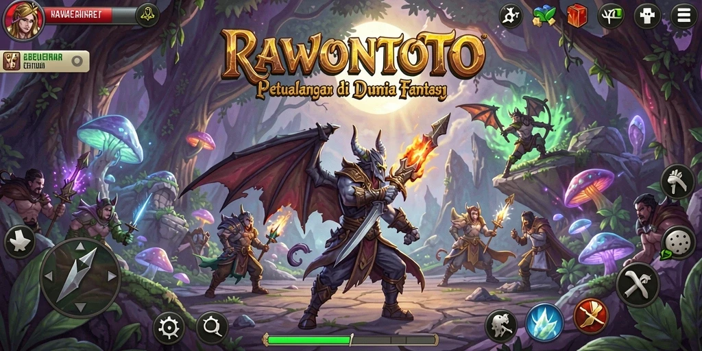 Tangkapan layar gameplay RAWONTOTO menampilkan aksi dinamis dalam dunia petualangan.