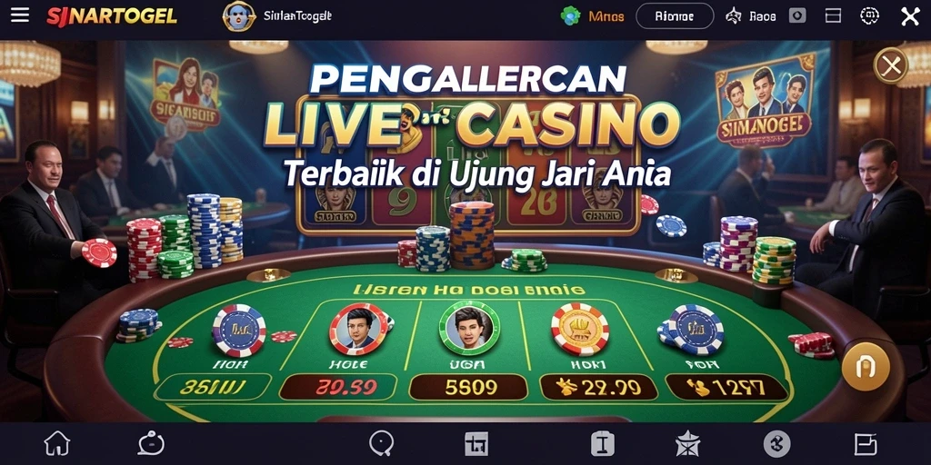 Screenshot gameplay SINARTOGEL menampilkan dealer langsung dan suasana kasino yang nyata.