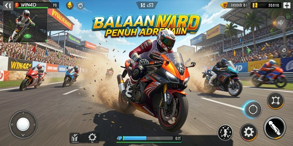 Tampilan gameplay WIN4D yang seru dan penuh aksi balapan motor.